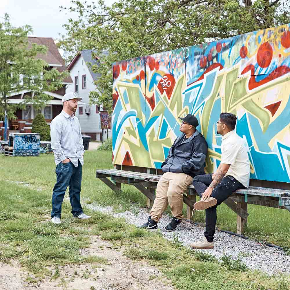 Erik Howard of Young Nation with Freddy Diaz, an artist-mentor and board member with The Alley Project, and Nyasia Valdez, Young Nation's programs and partnerships manager.