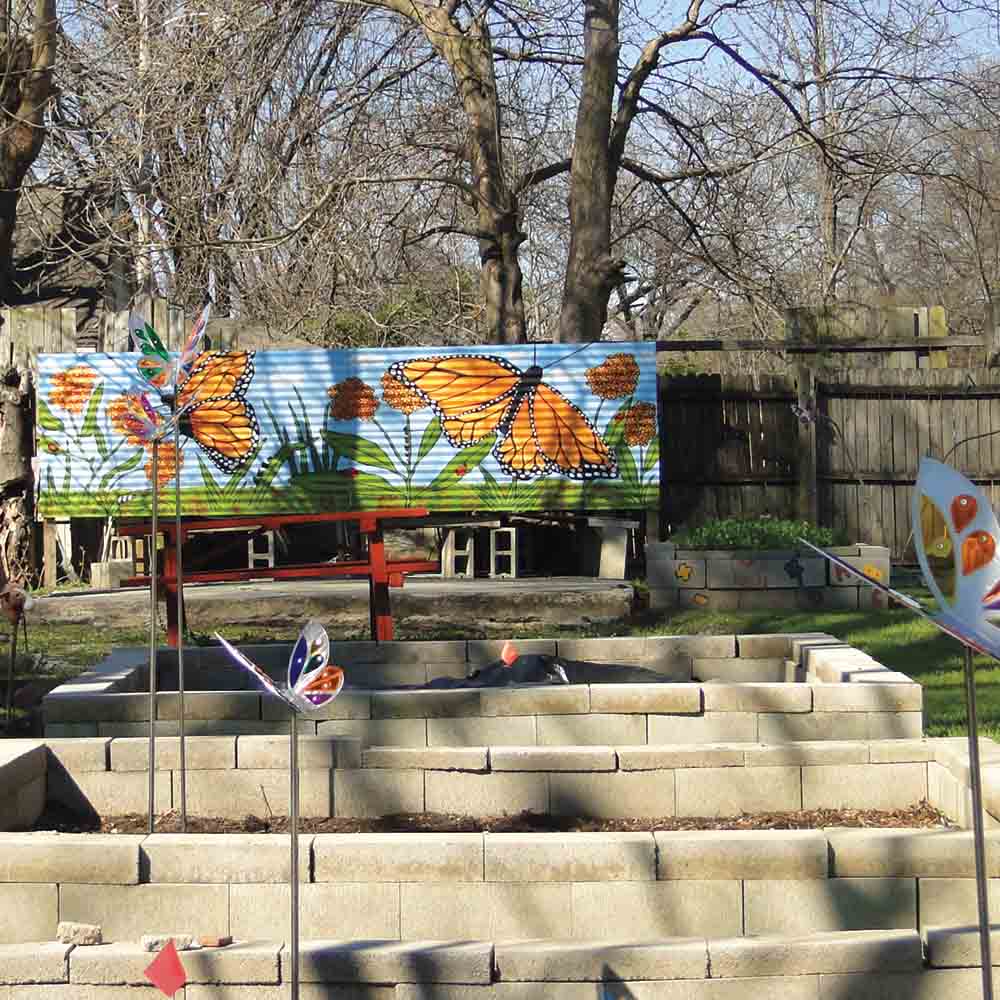 A public art installation in a Memphis community learning garden.